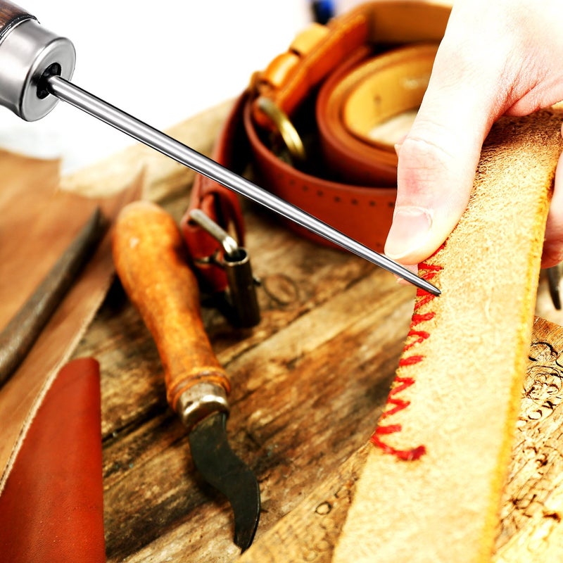 TecUnite 4 Pack Awl Tool Gourd Shape Wooden Handle Scratch Awl Tool Pin Punching for Leather Craft Cloth Pouch Hole DIY Handmade Maker Tool - Image 2